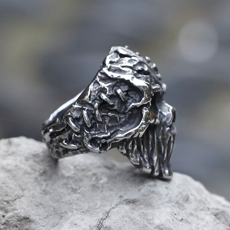 Ring Teufel Schädel, Edelstahl, Silber, Herren, Vintage - Bild 2