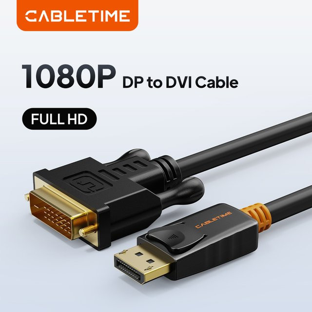 CABLETIME DisplayPort-zu-DVI-Adapterkabel, Konverter in Schwarz, Länge: 1,8 m - Bild 1