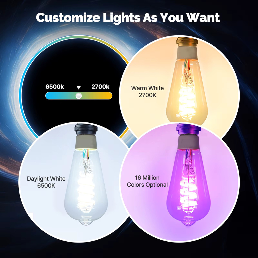MOES Smart LED-Birne ST64 mit Tuya Zigbee/Matter WiFi, RGB-Farben, biologischem Rhythmus und Musikszenenmodus zur drahtlosen Steuerung - Bild 2