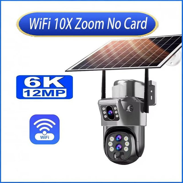 LS VISION Solar Außenkamera mit 12MP HD, 6K Auflösung, 10X Zoom, WiFi, PTZ, Nachtsicht und PIR Bewegungserkennung in Weiß - Bild 1
