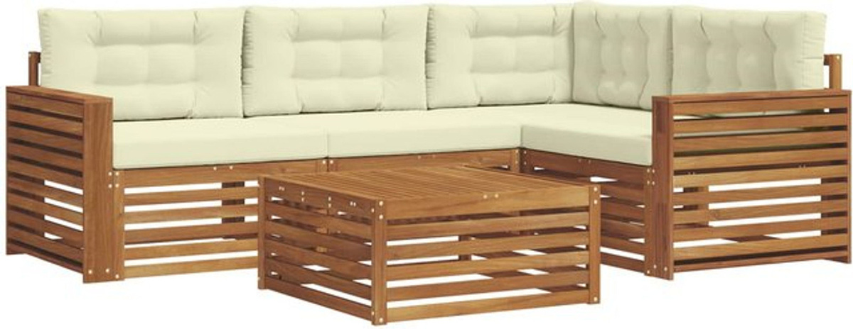 Vidaxl Outdoor-Sofagarnitur aus Akazie Massivholz mit Kissen in Natur und Beige, 5-teiliges modernes Loungemöbel-Set - Bild 1
