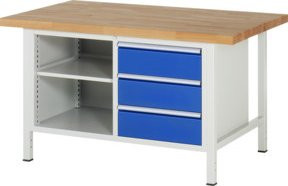 Rau Werkbank höhenverstellbar mit 3 Schubladen, B/T/H: 150 x 90 x 84-104 cm - Bild 1