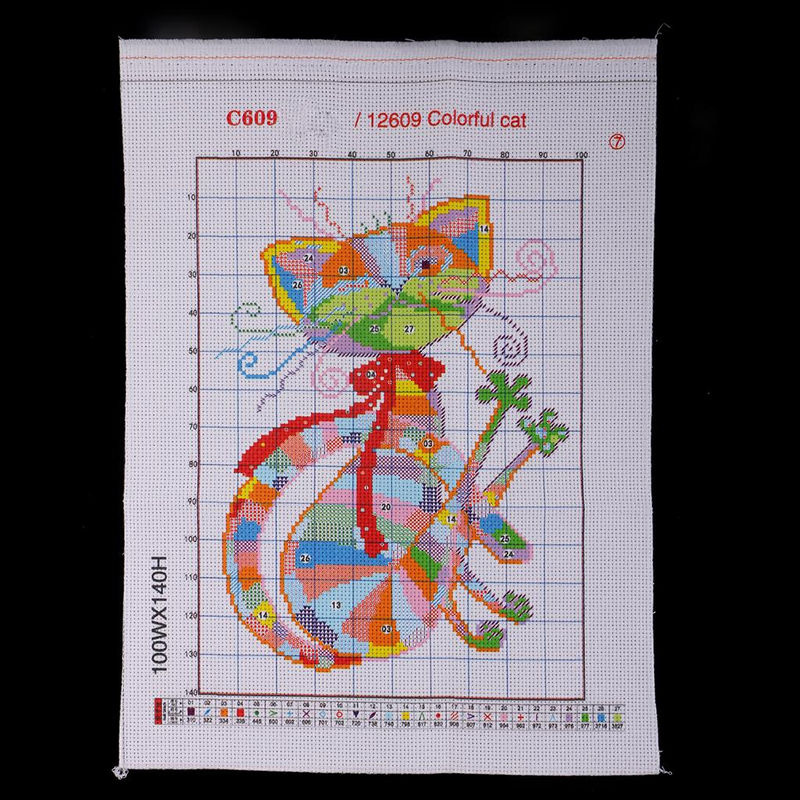 Buntes Kreuzstich-Stickset mit Katzenmotiv für Anfänger, Textil-Dekoration mehrfarbig, B/H: 25 x 33 cm - Bild 3