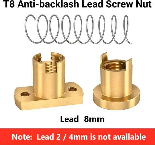 Mega T8 Anti-Glapp-Muttern mit Federkraft aus Messing in Gold für Z-Achse von Ender 3 3s Pro V2 und CR-10 3D-Drucker - Bild 1