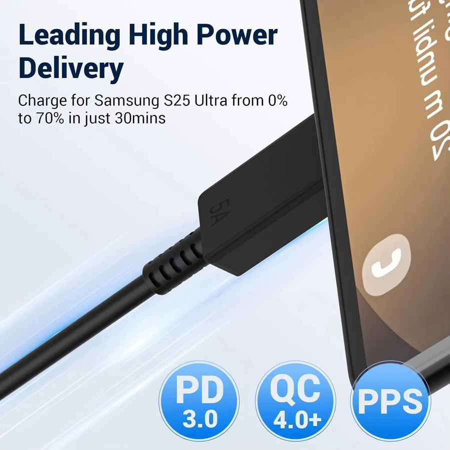 NNBILI USB-C Ladekabel 45W in Schwarz für Samsung Galaxy S22 S23 S24 S25 Ultra Note 10 20 A53 A54 als Superschnelles Typ C Datenkabel (1er-Pack oder 5er-Pack) - Bild 2