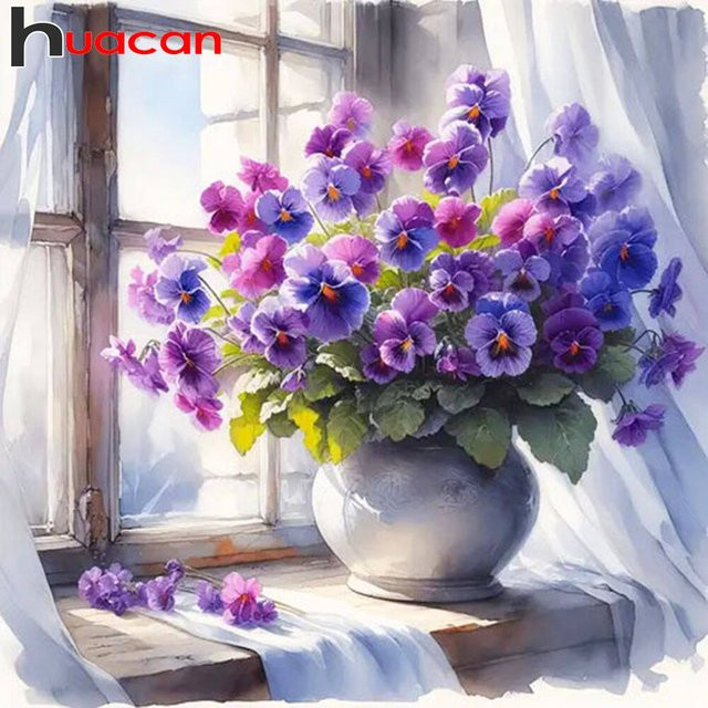Huacan Diamant-Malerei Blumenvase als Diamant-Mosaik Komplettset in Multicolour, B/H/T: 30 x 20 x 20 cm - Bild 1