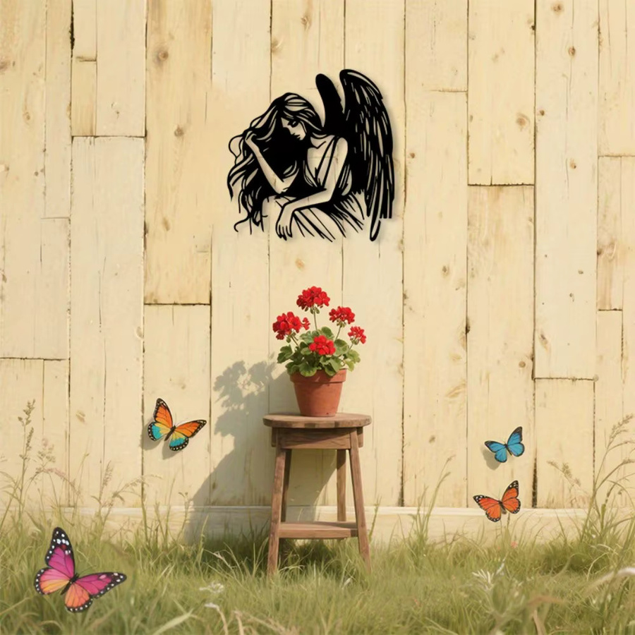 CIFBUY Geflügelte Göttin Wandkunst aus Schmiedeeisen in Schwarz als Wandbild für Schlafzimmer und Außenbereich - Bild 2