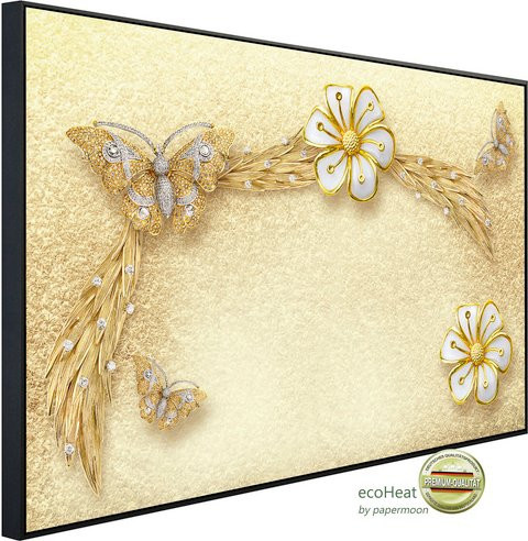 papermoon EcoHeat Infrarotheizung Muster Blumen gold weiss mit Matt-Effekt und App-Steuerung - Bild 1