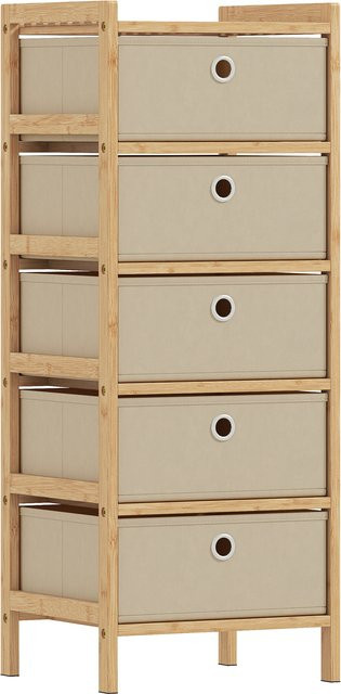 HOMCOM Kommode aus Bambus mit 5 Stoffschubladen in Creme und Natur für Schlafzimmer, Wohnzimmer und Büro - Bild 1