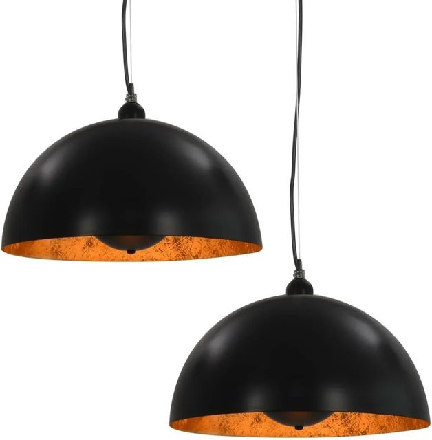 vidaXL Deckenleuchten Set 2 Stück, Halbkugelförmig, Schwarz und Gold, Durchmesser: 40 cm, E27, Modernes Design - Bild 1