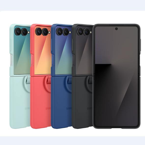 Samsung Galaxy Z Flip7 Silikonhülle mit Ring in Blau mit Soft-Touch Schutzrückseite - Bild 1