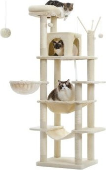 Pawz Road Kratzbaum für Katzen in Beige mit Sisalstamm, Hängematte, Höhle und integriertem Spielzeug, Höhe: 175 cm - Bild 1
