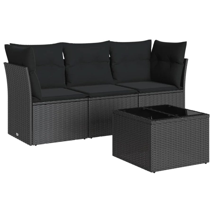 vidaXL 4-tlg Garten-Sofagarnitur aus Poly-Rattan mit Kissen in Schwarz - Bild 2