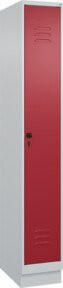 C+P Spind Classic PLUS Garderobenschrank mit Sockel, 1 Abteil, Grau/Rot, H x B x T: 195 x 30 x 50 cm, mit Sicherheits-Drehriegel und 3 Garderobenhaken - Bild 1