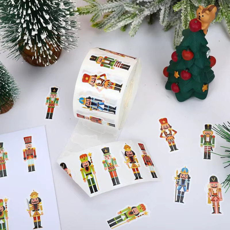 500 Stück Weihnachten Aufkleber mit Cartoon Nussknacker König und Soldat in Multicolour aus Papier - Bild 2