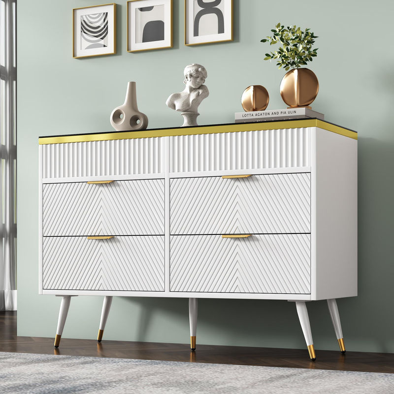 AB Store Sideboard Kommode mit 6 Schubladen und Bernstein Glas in Weiß, B/T/H: 120 x 40 x 76 cm - Bild 2