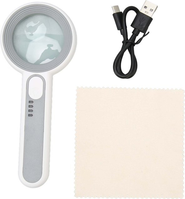 Neoglint Handheld Lupe, 5x, 12 LED, mit 3 Helligkeiten einstellbar, weiß - Bild 1