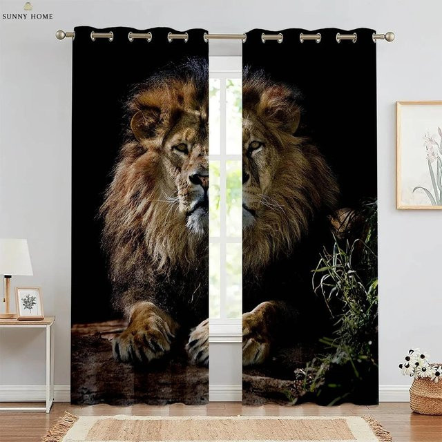 Dekorative 2er-Set Vorhänge mit Gepard-Motiv in Multicolour, halbtransparent, B: 50 cm, H: 140 cm - Bild 1