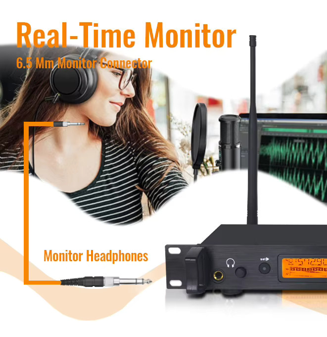 Yamnweo GS Kabelloses In-Ear-Monitor-System in Schwarz mit UHF-Technologie, 100m Reichweite und automatischem Frequenzscan - Bild 3