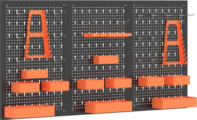 HOMCOM 33-teiliges Wand-Werkzeug-Organizer-Set für die Garage mit Lochplatten, Haken, Behältern und Ablagen, Schwarz und Orange, B: 120 cm, H: 60 cm - Bild 1
