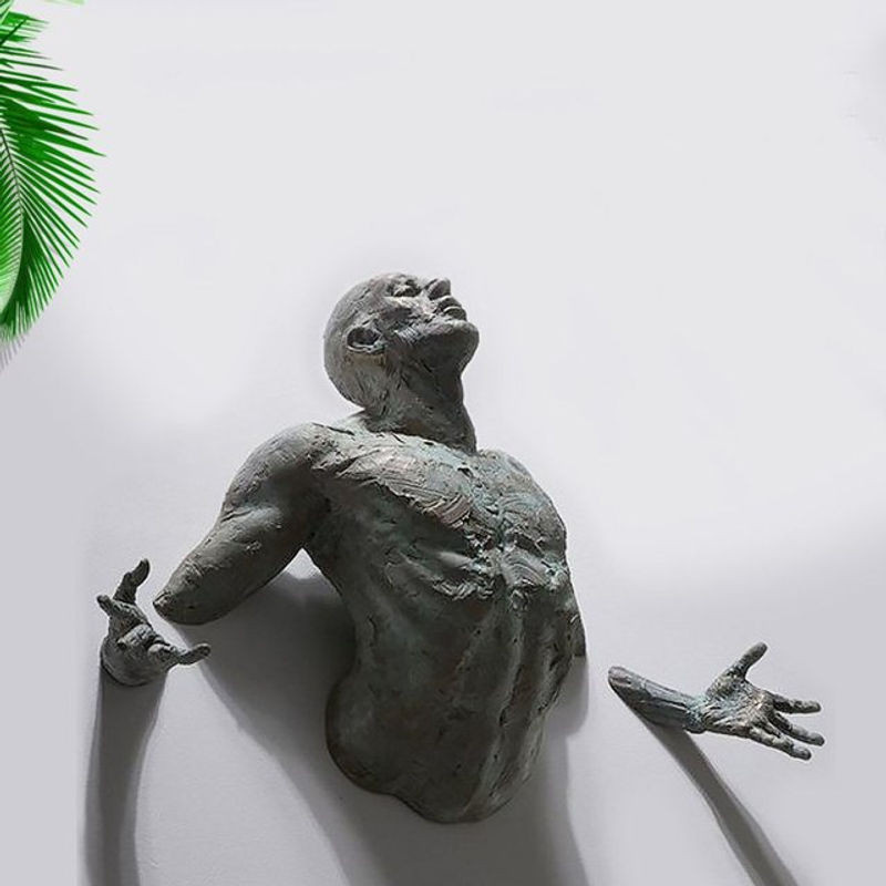 Abstrakte 3D Wandskulptur aus Kunstharz in Kupfer und Grau für moderne Wohnkultur - Bild 1