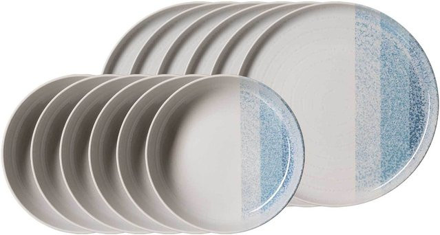 Ritzenhoff & Breker Tafelservice Trio 12-teilig Blau gestreift aus Steinzeug und Porzellan - Bild 1