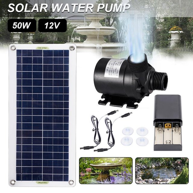 Timeless Home Solar-Wasserpumpen-Set 50W in Schwarz mit 800 l/h Fördermenge und bürstenlosem Tauchmotor für Fischteich und Gartenbrunnen - Bild 1