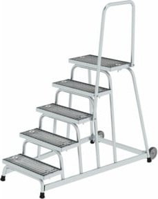 MUNK Aluminium-Arbeitspodest fahrbar mit Stahl-Gitterrost und Handlauf, Farbe: Silber, 5 Stufen - Bild 1