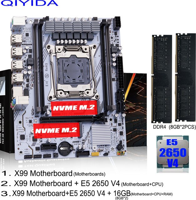 QIYIDA X99 Motherboard Set mit Xeon E5 2650 V4 Prozessor, 16GB DDR4 RAM und NVMe M.2 Unterstützung, Micro-ATX - Bild 1
