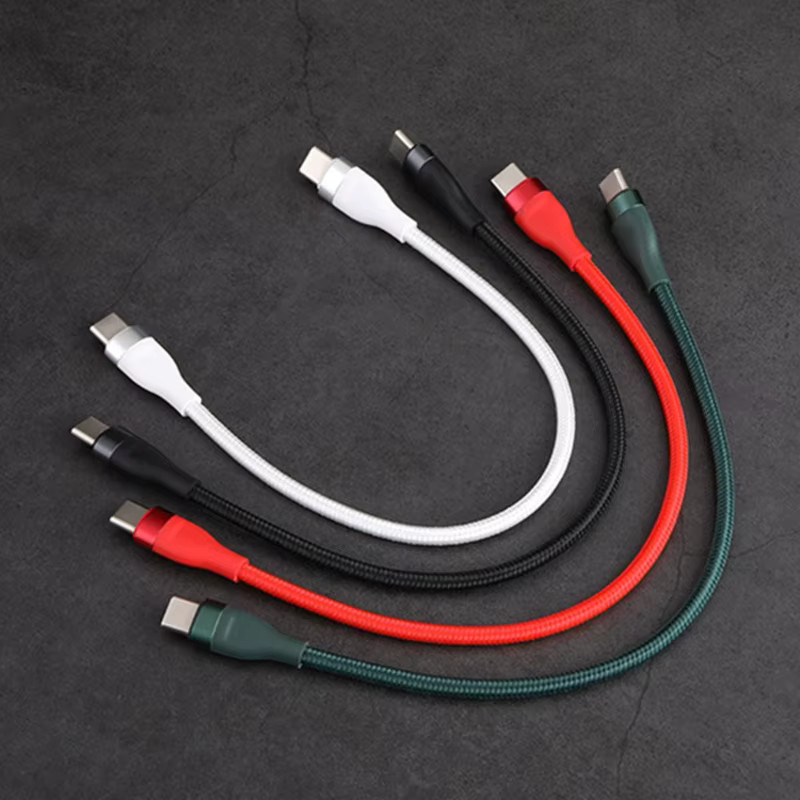 USB-C Ladekabel 66W mit Datenübertragung 480 Mbit/s, weißes Nylon-Geflecht, Länge: 25 cm - Bild 2