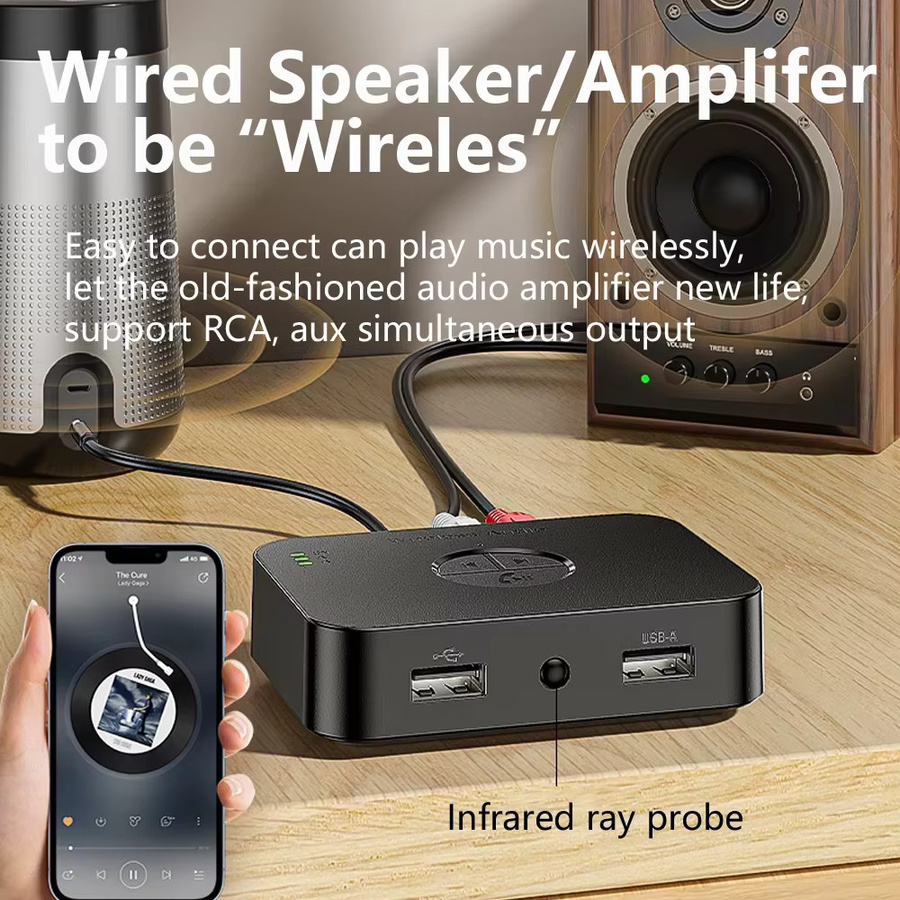 kebidumei Bluetooth 6.0 Audio Receiver in Schwarz mit AUX 3,5mm, RCA und optischem Anschluss inklusive Fernbedienung für TV, PC und Lautsprecher - Bild 3