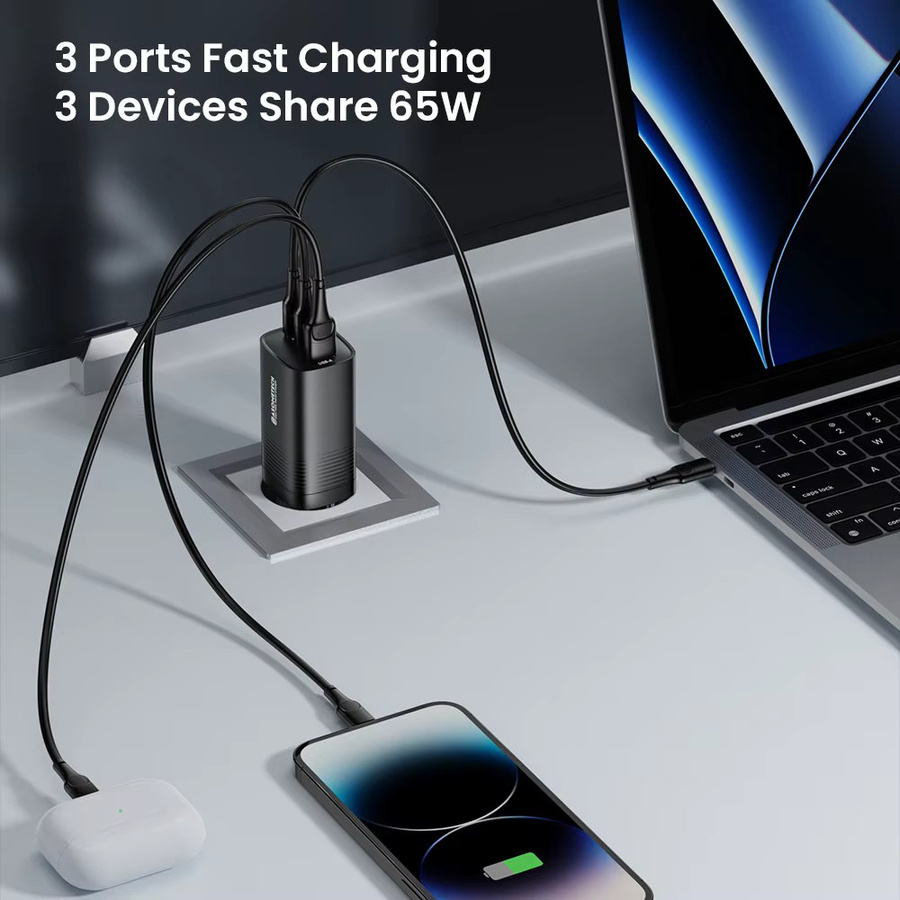 ASOMETECH GaN USB Typ C Ladegerät 65 W in Schwarz mit PPS PD und QC4.0 Schnellladefunktion für MacBook, Laptop, iPad, iPhone 16 und Samsung S23 Ultra - Bild 5