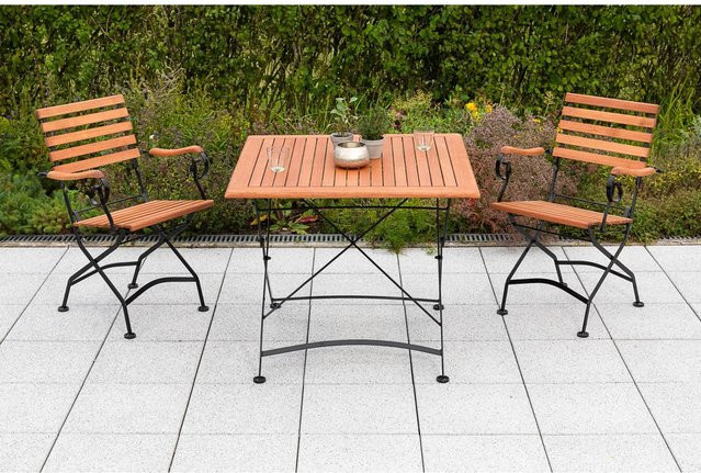 Merxx Gartenmöbelset Schlossgarten 3-teilig aus Eukalyptusholz mit Klapptisch und Klappstühlen, B/T/H: 90 x 90 x 85 cm, Anthrazit - Bild 1