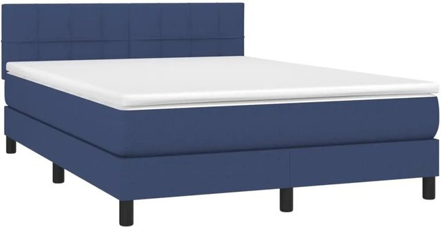 vidaXL Boxspringbett mit Matratze in Blau und Weiß, Hybridbett mit LED-Unterbettbeleuchtung und USB-Anschluss, B/T: 140 x 190 cm - Bild 1