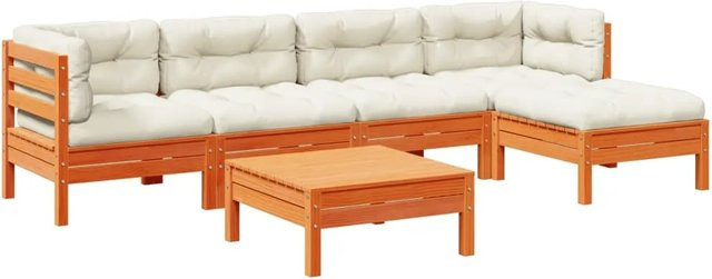 vidaXL 6-teilige Garten-Sofagarnitur aus Kiefernholz in Braun mit Kissen und Polstern im L-Shape Design - Bild 1