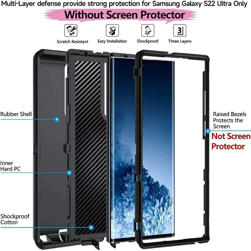 3in1 Rugged Armor PC-Schutzhülle mit Clip-Box-Abdeckung für Samsung Galaxy S25 S24 S23 S22 S21 S20 Ultra Plus FE Note 20 10 9 8 in Schwarz - Bild 6