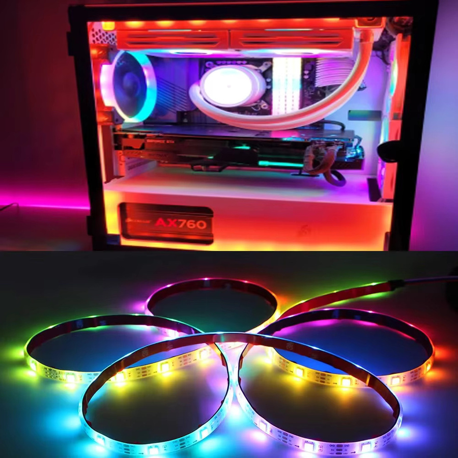 Merryle WS2812B ARGB LED Streifen, adressierbare RGBIC Digital Lichtleiste in Multicolour, 5V 3-Pin, kompatibel mit ASUS Aura Sync und MSI Mystic Light - Bild 4