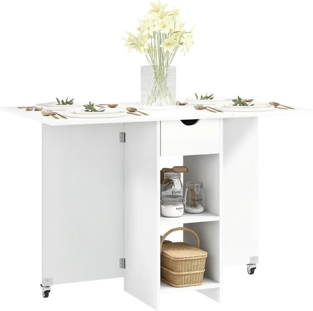 HOMCOM Esstisch aus Spanplatte für 2-4 Personen in Weiß, ausziehbar mit Klappfunktion, B/T/H: 114,5 x 70 x 75 cm - Bild 1