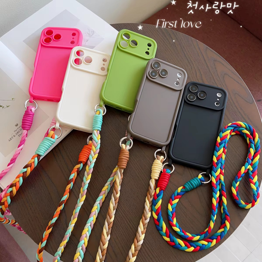 Stoßfeste Lanyard Handyhülle für Apple iPhone 17 Pro Max, 16, 15 Plus, 14, 13 mit Crossbody Neck Cord Strap und Soft Lens Protection in Grün und Multicolour - Bild 5