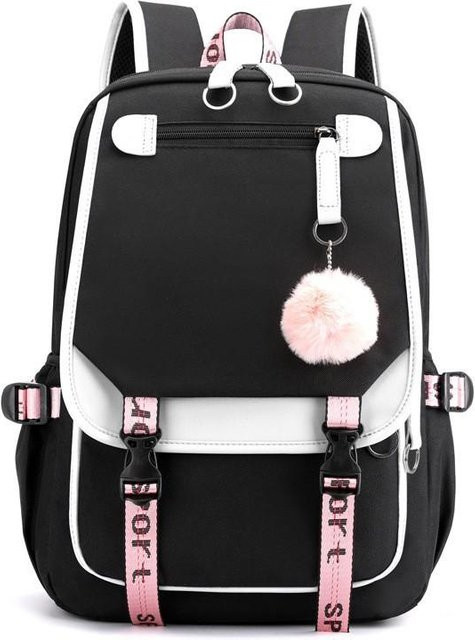 Kawaii Laptop-Rucksack von Weft in Schwarz mit USB-C-Ladeanschluss und großer Kapazität als Schultasche für Schüler - Bild 1