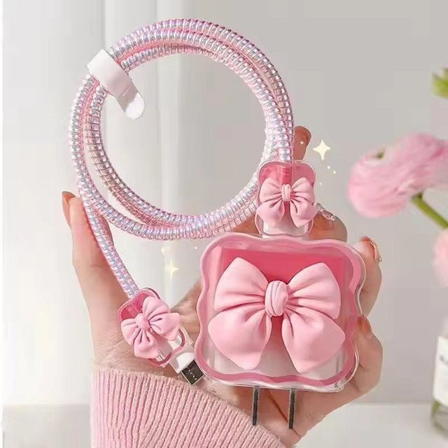 TAOYUNXI Schleifen-Kabelschutz und Datenorganizer Set für iPhone iOS Ladekabel in Grün und Pink - Bild 1