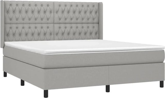 vidaXL Boxspringbett mit Matratze und LED-Beleuchtung in Hellgrau, Hybrid-Bett mit USB-Anschluss und Taschenfederkern, B/T/H: 180 x 200 x 183 cm - Bild 1