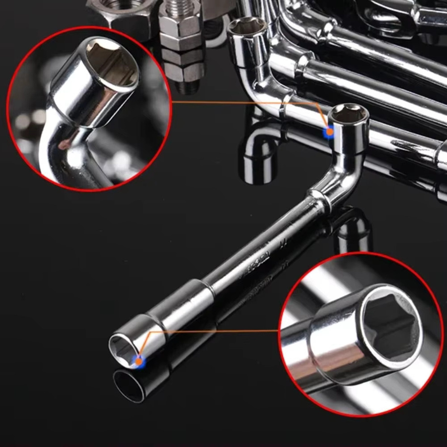 Veconor L-förmiger Steckschlüsselschlüssel mit Durchgangsloch, Universal-Handwerkzeug für Reparaturen, Silber, 8–19 mm - Bild 2