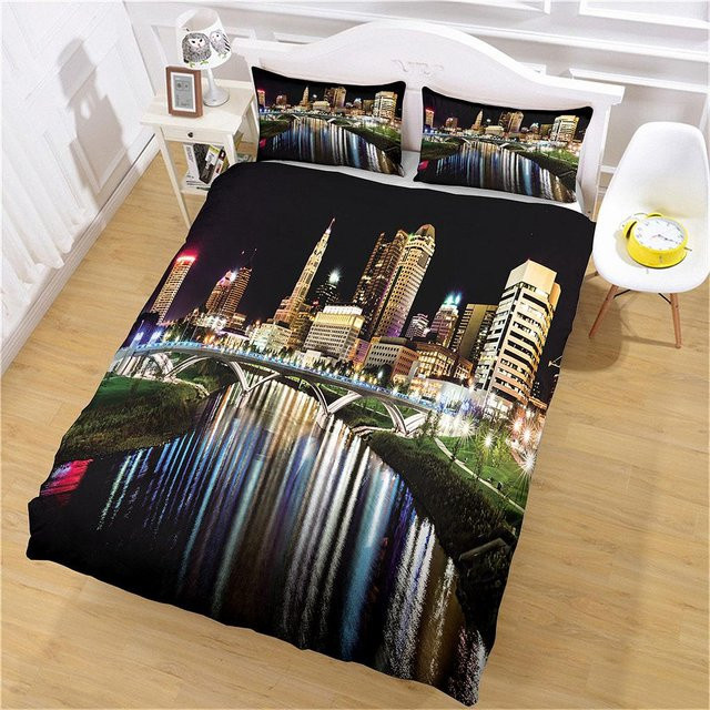 Bettwäsche-Set Your Warm Home mit 3D-Stadtansicht in Schwarz, Breite: 90 cm, Länge: 190 cm - Bild 1