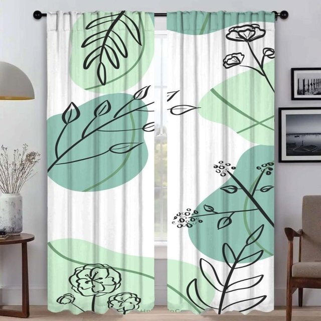 Verdunkelungsvorhang mit Pflanzenmotiv von Household supplies MH, 2 Paneele, modern und semi-transparent, Farbe: Grün, Breite: 50 cm, Höhe: 70 cm - Bild 1