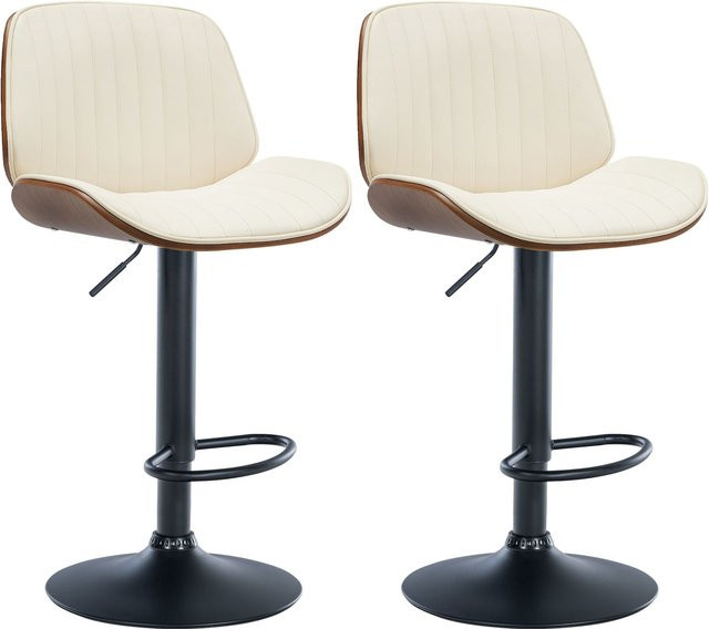 CLP 2er Set Barhocker Nova in Beige mit Kunstleder-Bezug und Bugholz, höhenverstellbare Barstühle - Bild 1
