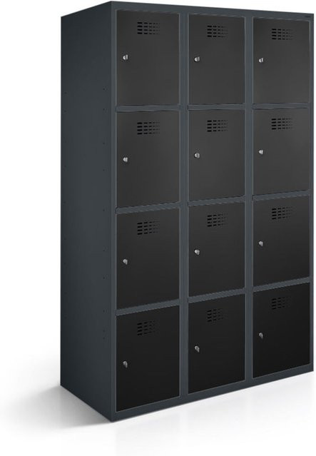 rotstahl Fächerschrank mit 12 Fächern in Schwarz und anthrazitgrauem Korpus, B/T/H: 90 x 50 x 180 cm - Bild 1