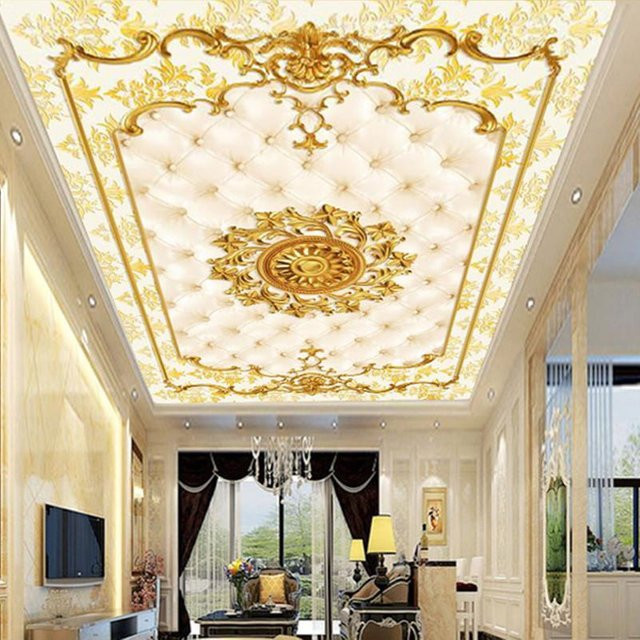 KOMNNI 3D-Fototapete im europäischen Stil mit goldenen Blumen, moderne Wandgestaltung für Wohnzimmer und Schlafzimmer, B: 500 cm, H: 320 cm - Bild 1