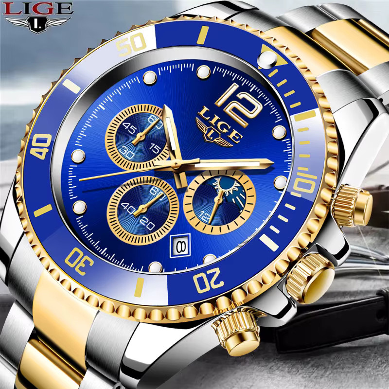 LIGE Chronograph Armbanduhr, Quarz, Edelstahl, Herren - Bild 6