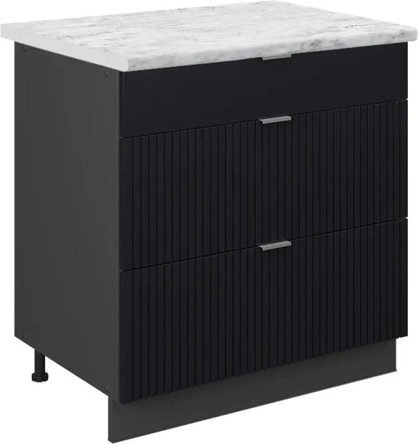Vicco Küchenunterschrank Fame-Line mit 3 Schubladen in Anthrazit und Schwarz Gestreift mit Marmor-Weißer Arbeitsplatte, Breite: 80 cm - Bild 2